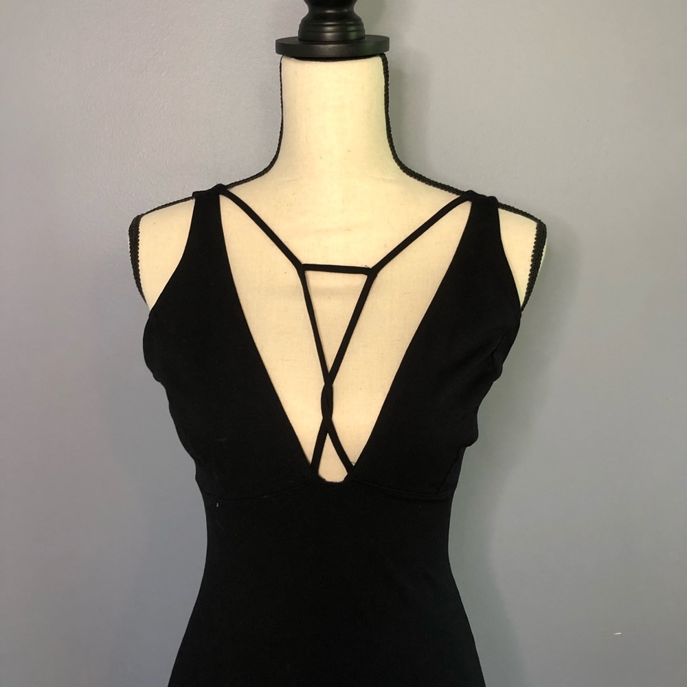 Forever21 Black BodyCon Dress w/ neck details - Picture 3 of 13